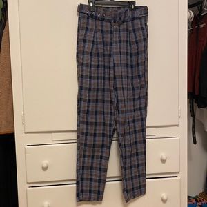 Blue plaid belted pant-size M
